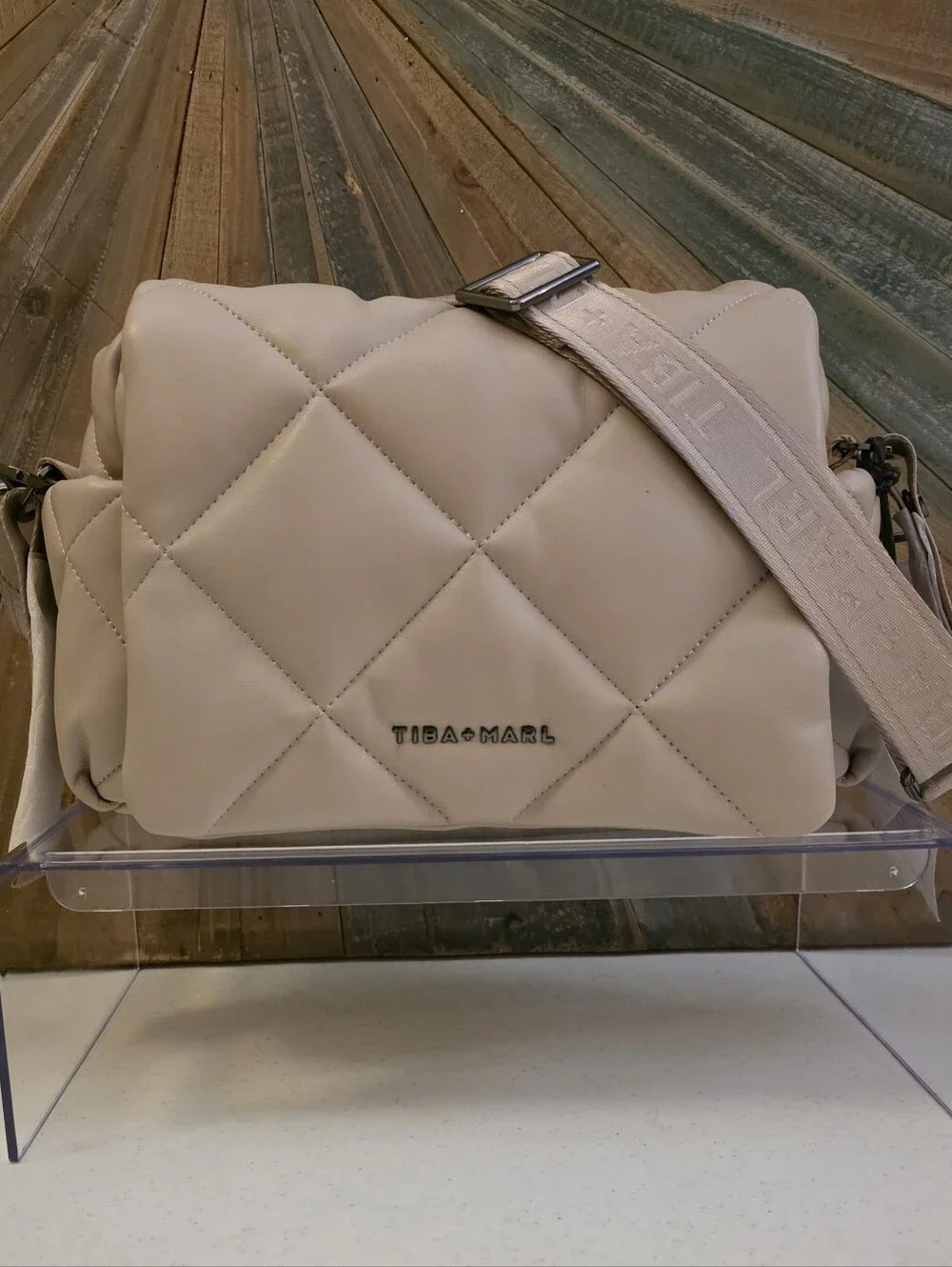 Tiba + Marl Nova Eco Compact Quilted Crossbody Diaper Bag Oyster Color NWT